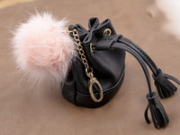 2021 Sunglasses, Small Black Leather Bag for Girls, Can Hold A Variety of Small Items Or Makeup Case, The Appearance Is Beautifully Decorated, with Straps And Pompon Decoration